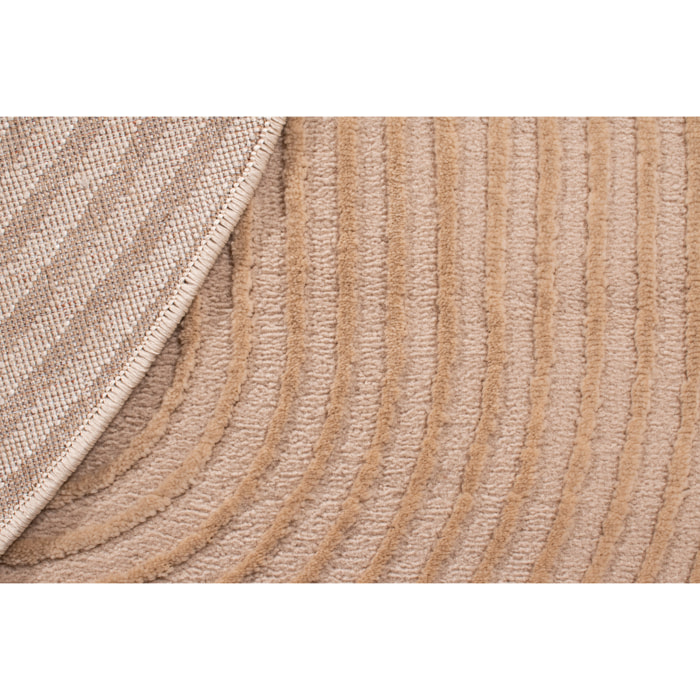 BIANCA - Tapis rond à motif géométrique en relief - Beige