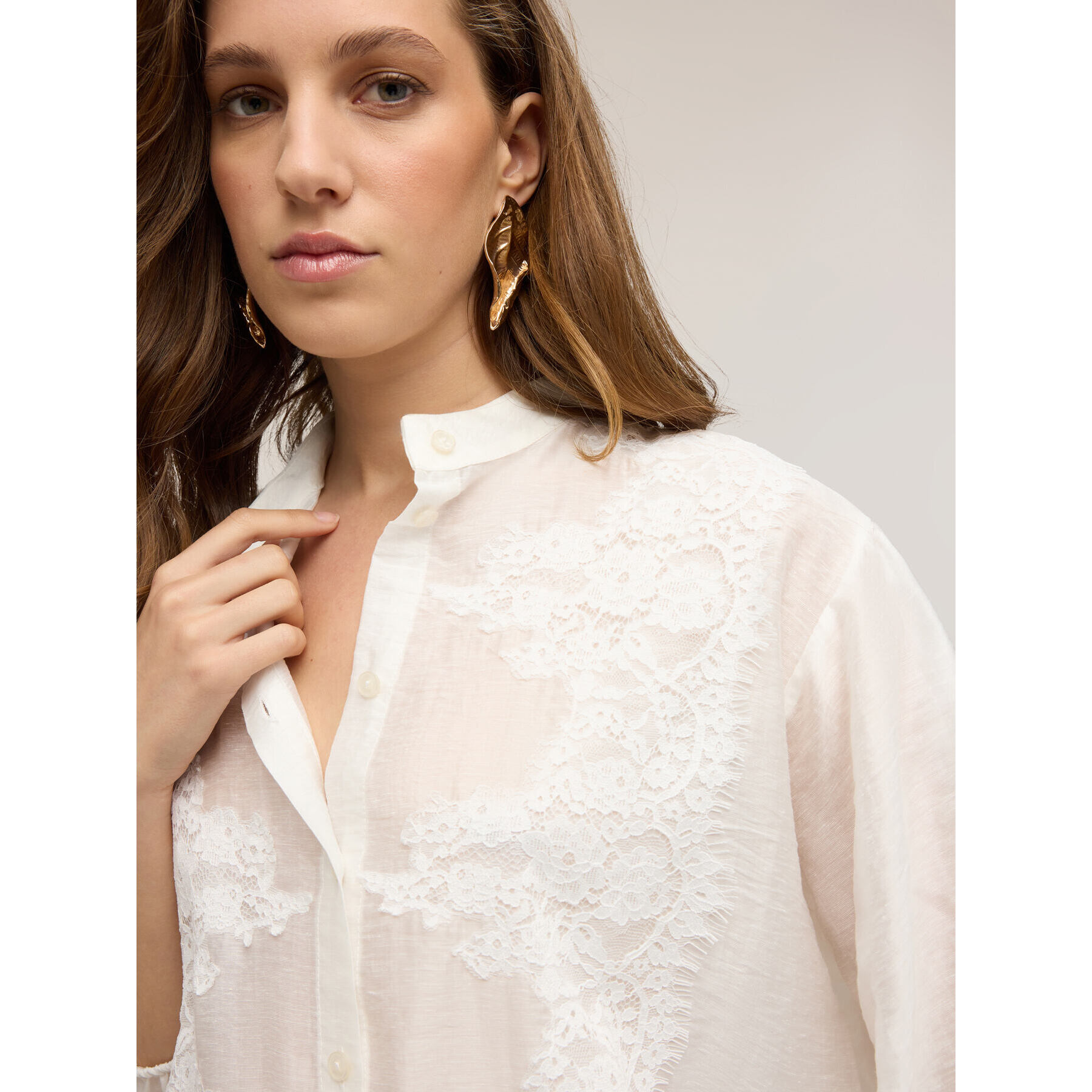 Motivi - Camisa mezcla lyocell con encaje - Blanco