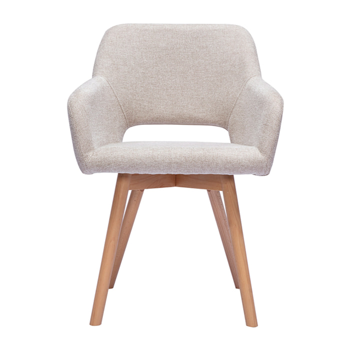 Chaises en tissu effet velours texturé beige et bois clair (lot de 2) LAURETTE