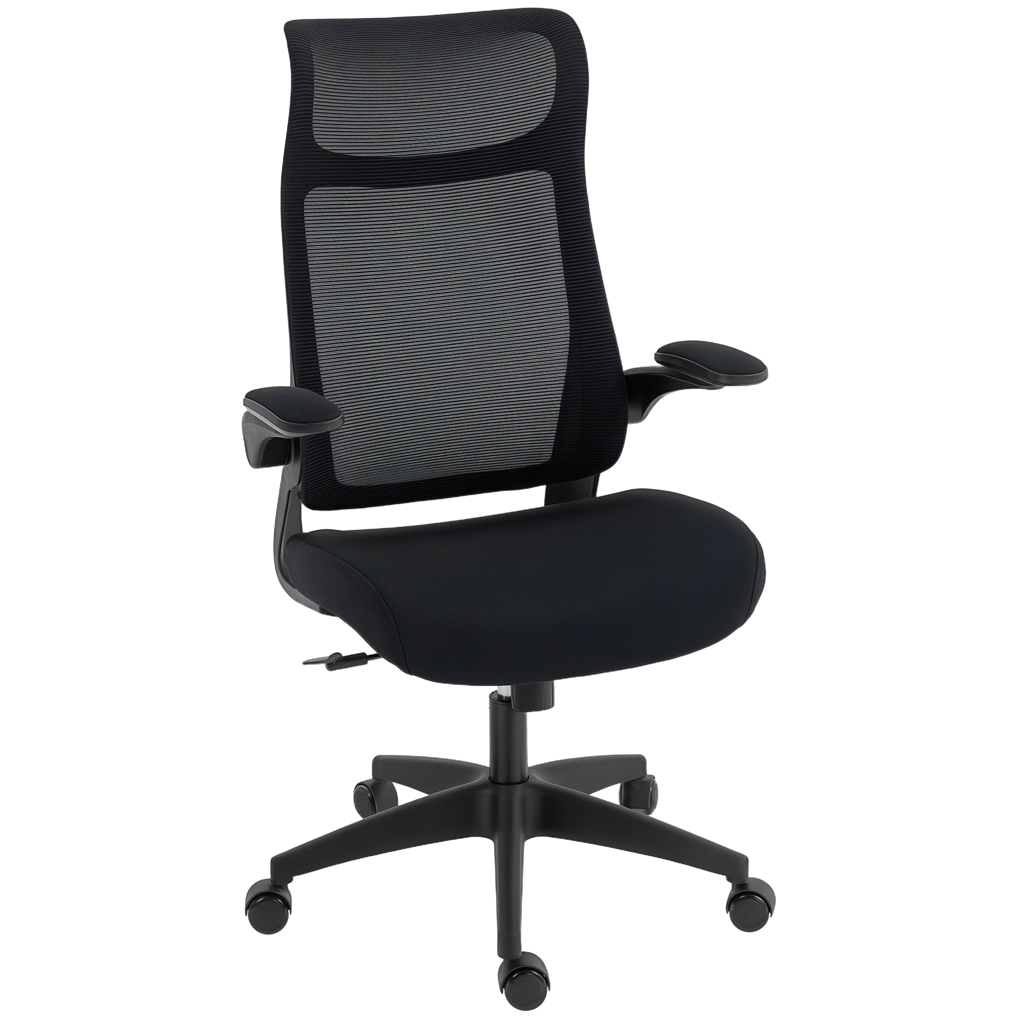Silla de Oficina Ergonómica Giratoria, con Soporte Lumbar y Reposabrazos 3D Abatibles, Silla de Escritorio de Malla con Reposacabezas Integrado, Función Basculante, Altura Ajustable, Negro