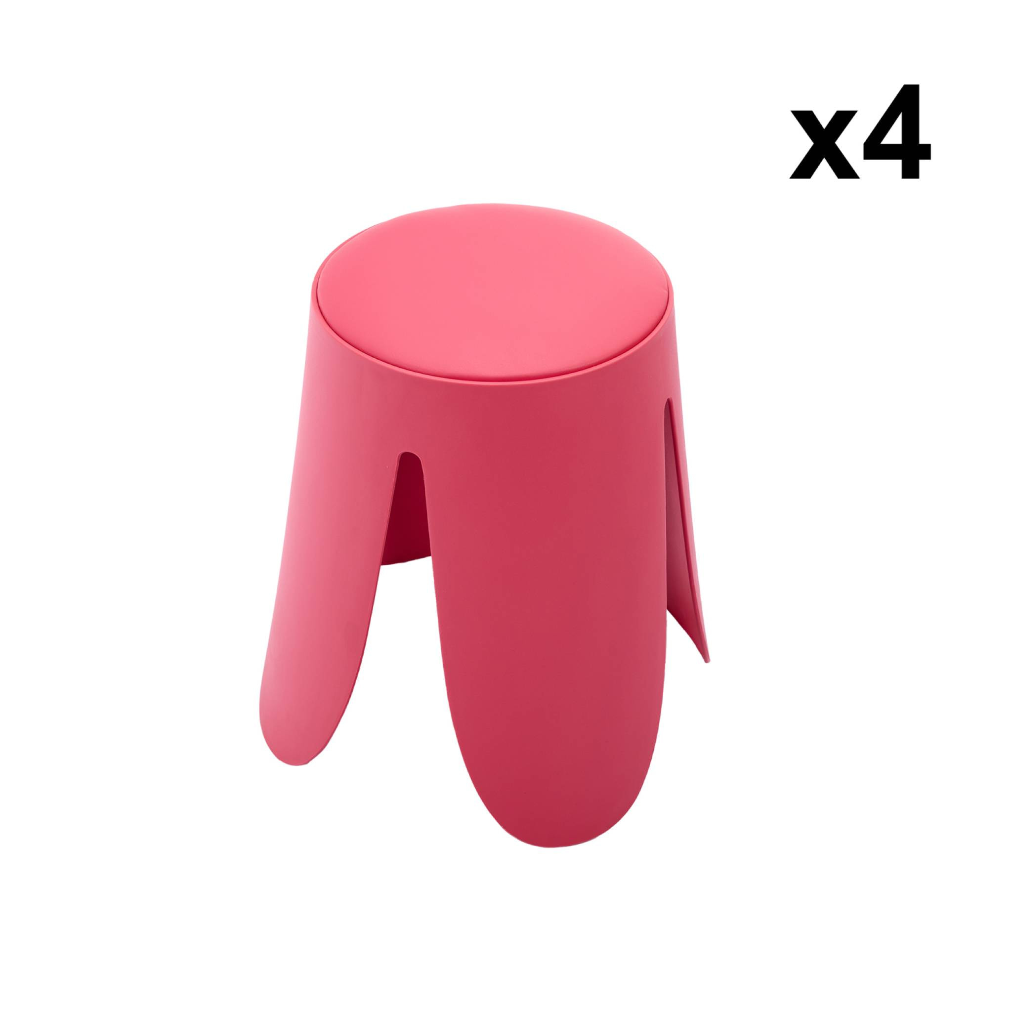 Set de 4 tabourets empilables simili cuir rose. Niki Ø30 / 44 x H46cm