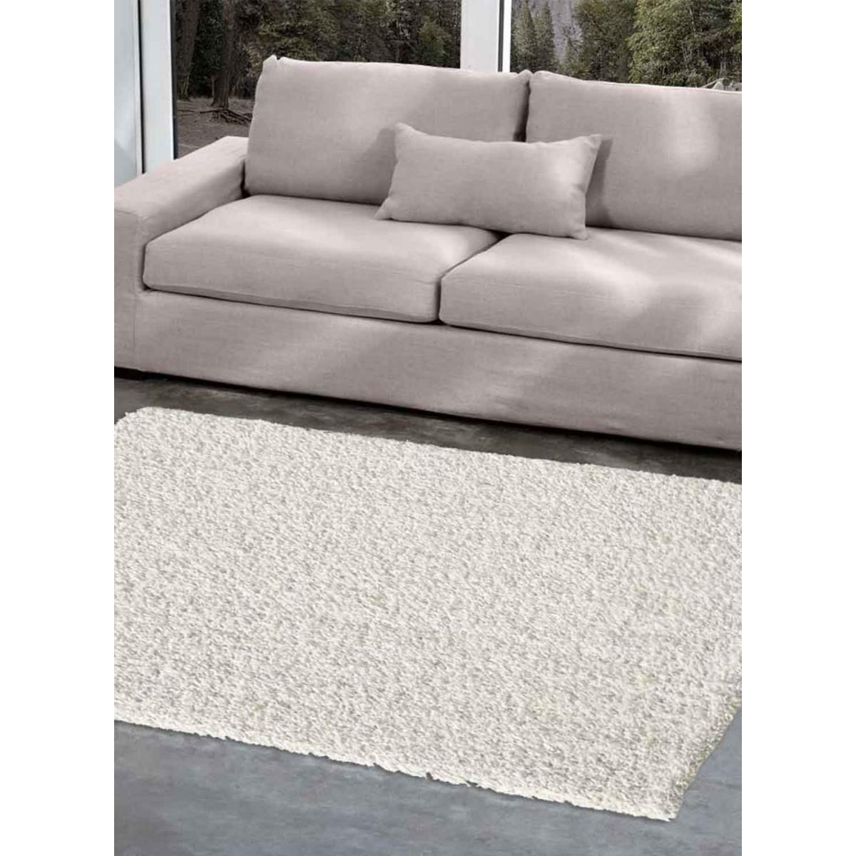 Tapis longs poils shaggy 160x230 rectangle tissé crème motif uni SIMPLE