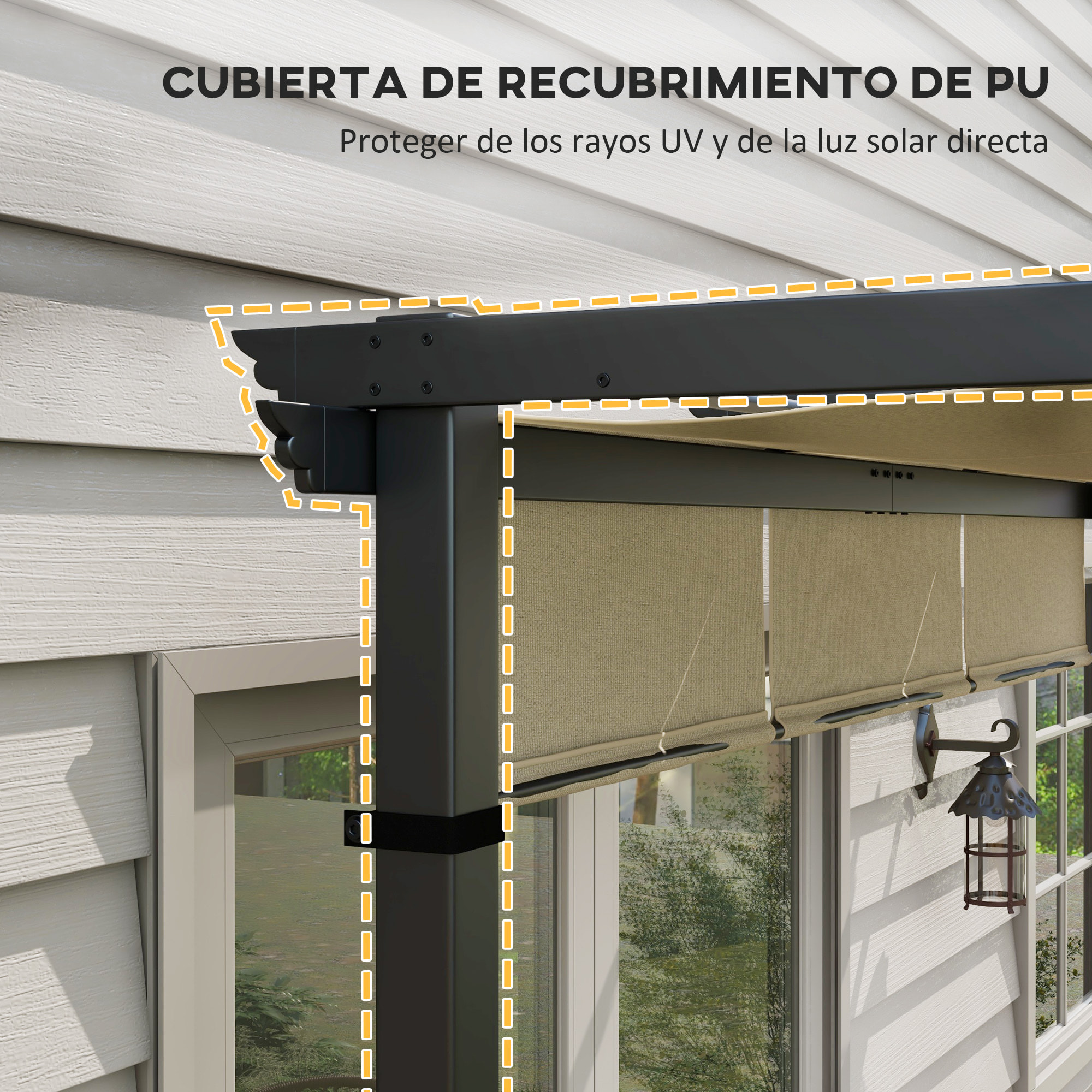 Pérgola de Jardín 3x3 m Cenador para Exterior con Techo Retráctil Marco de Acero Impermeable y Anti-UV para Terraza Patio Beige