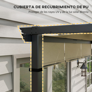 Pérgola de Jardín 3x3 m Cenador para Exterior con Techo Retráctil Marco de Acero Impermeable y Anti-UV para Terraza Patio Beige
