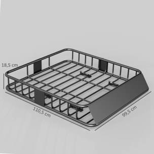Cesta de Techo Universal para Vehículos de Acero, Baca Portaequipajes Coche Automóvil Carga 90,7 kg con Deflector, Barandillas, para SUVs, Pickups, Sedanes, 110,5x99,5x18,5 cm, Negro