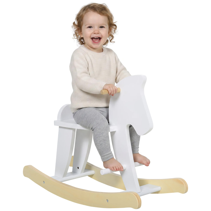 Caballito Balancín para Bebés, Caballo Balancín con Base de Madera, Diseño Clásico y Trabajo Artesanal Sólido, para Niños de 1-3 Años, Blanco