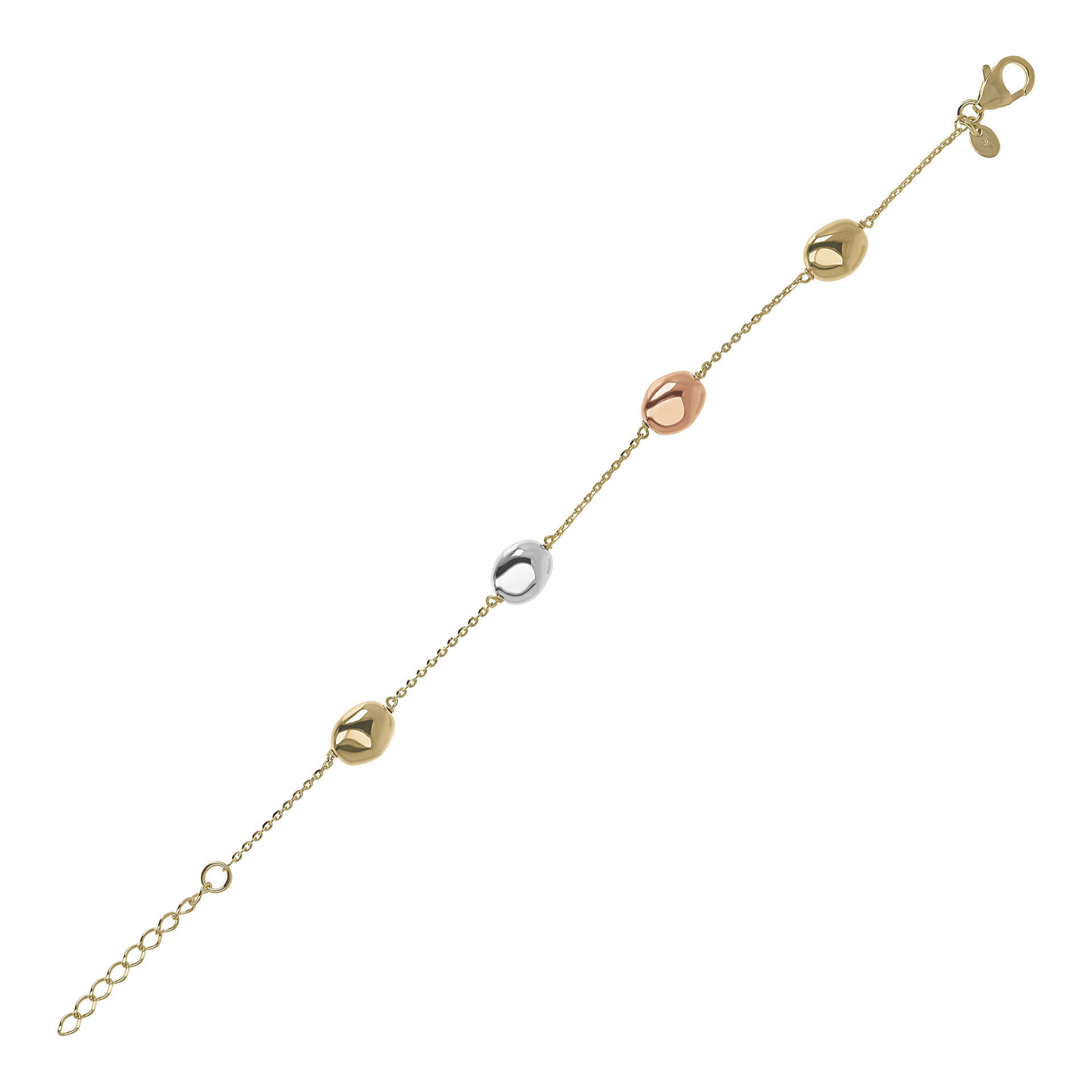 Bracciale Multicolore in Argento 925 placcato Oro 18Kt con Catena Rolo e Pepite Lucide