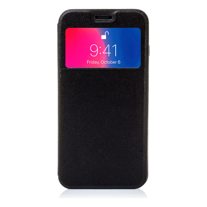 DAM CUSTODIA A LIBRO CON CHIUSURA MAGNETICA A FINESTRA IPHONE X 7x2x14 Cm. Colore nero
