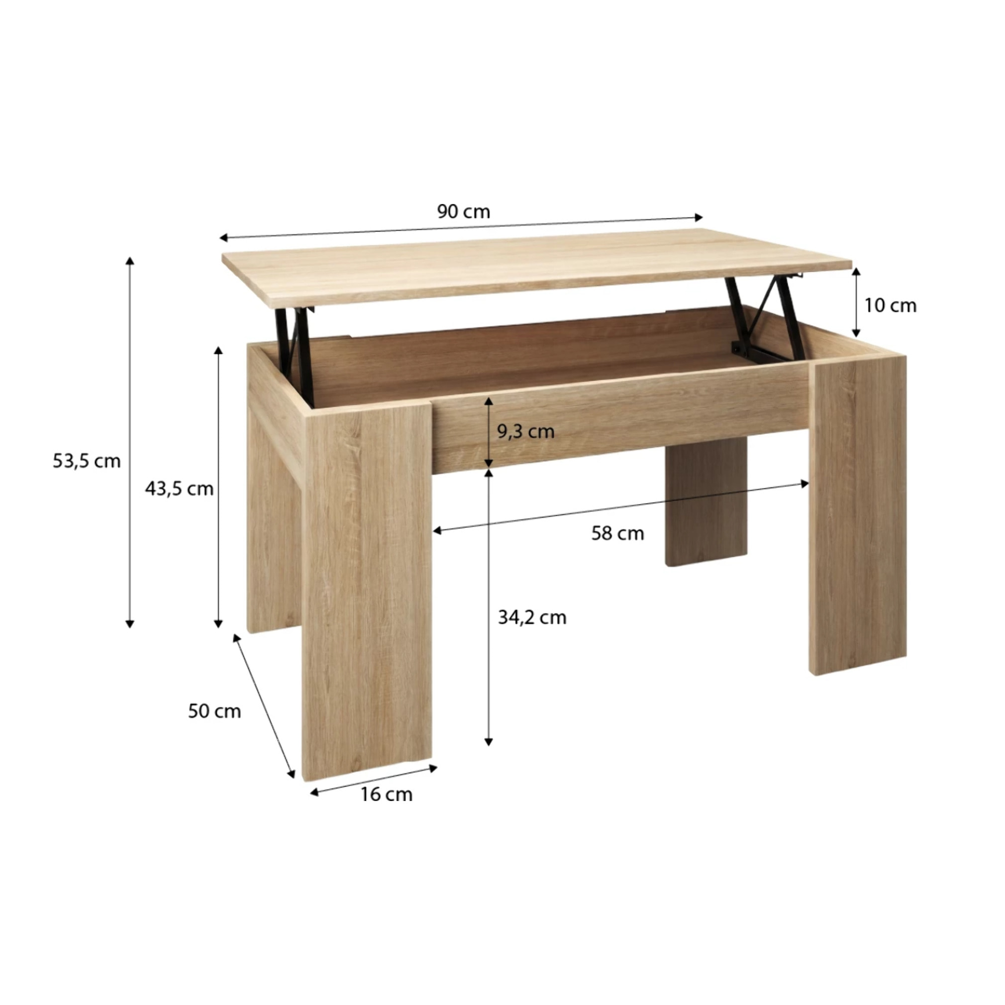 Mesa de centro elevable en roble canadian Norak Roble Canadian