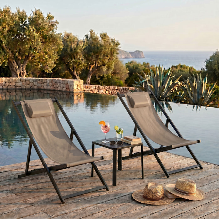 Mezzaluna - Set di 2 sdraio pieghevoli 59x97x104 cm da giardino in alluminio e textilene tortora