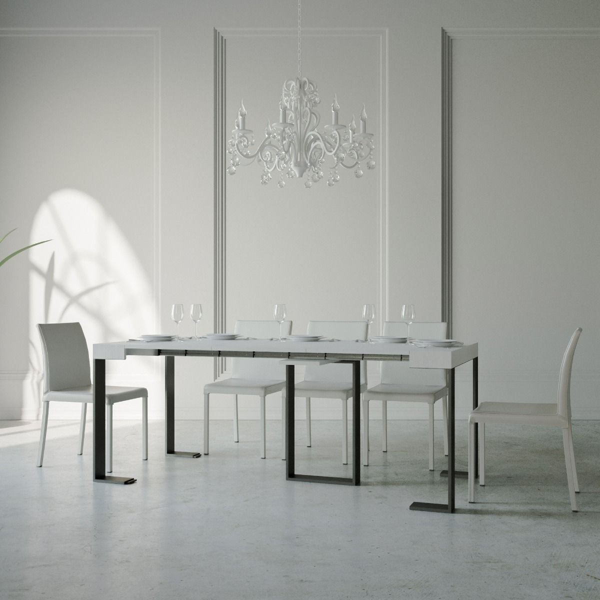 Consola extensible 90x40/300 cm Sintesi Fresno Blanco estructura Antracita