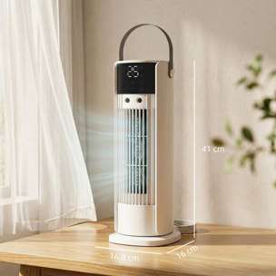 Ventilador de Escritorio con Niebla, Luz RGB, Ventilación de Mesa con 3 Velocidades, Oscilación de 90°, Temporizador de 10H, Control Remoto, Asa, para Dormitorios, Blanco