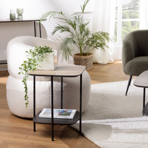 JULIA - Table d'appoint 2 plateaux bi-matière mocha/noir pieds métal