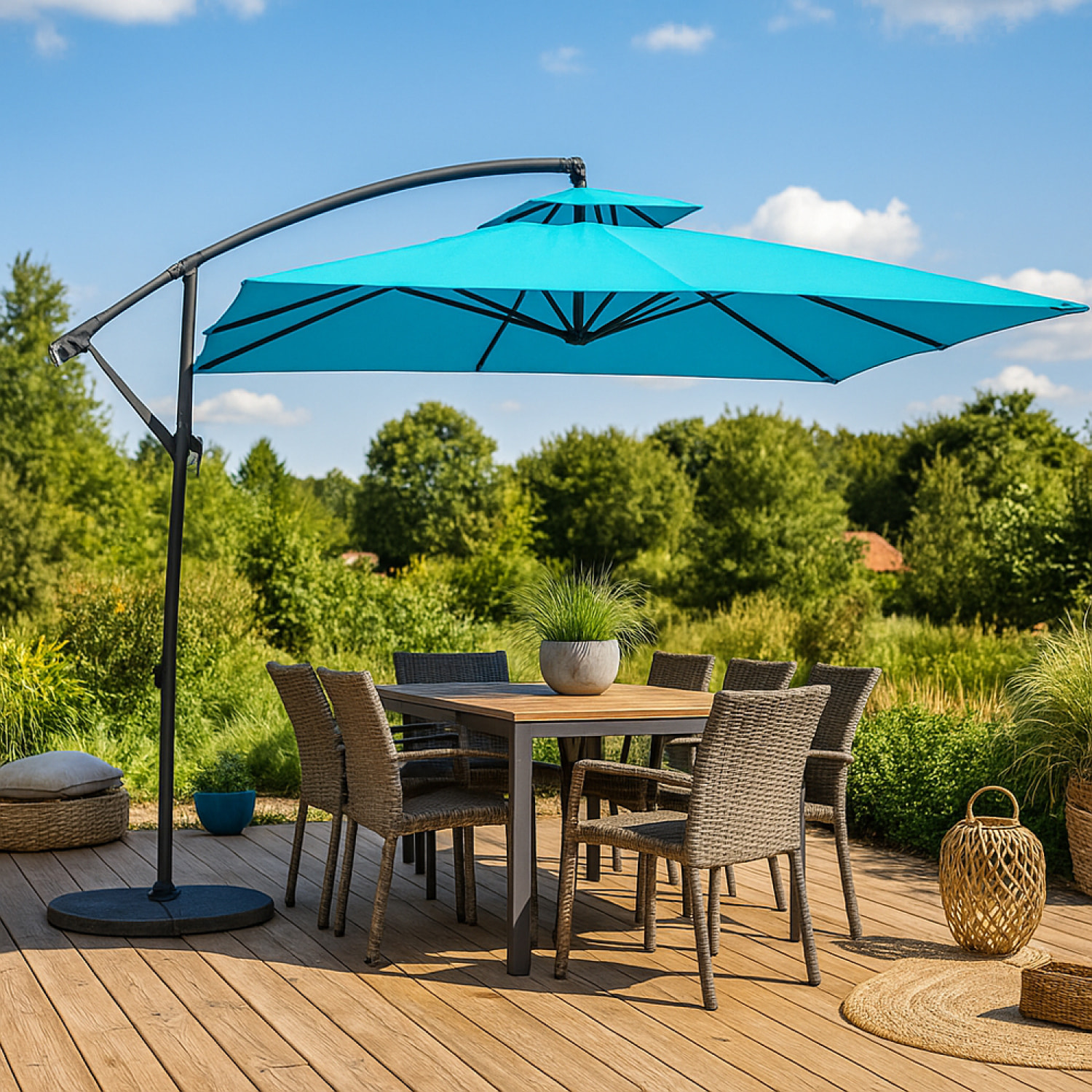 Parasol déporté rond bleu CORTO