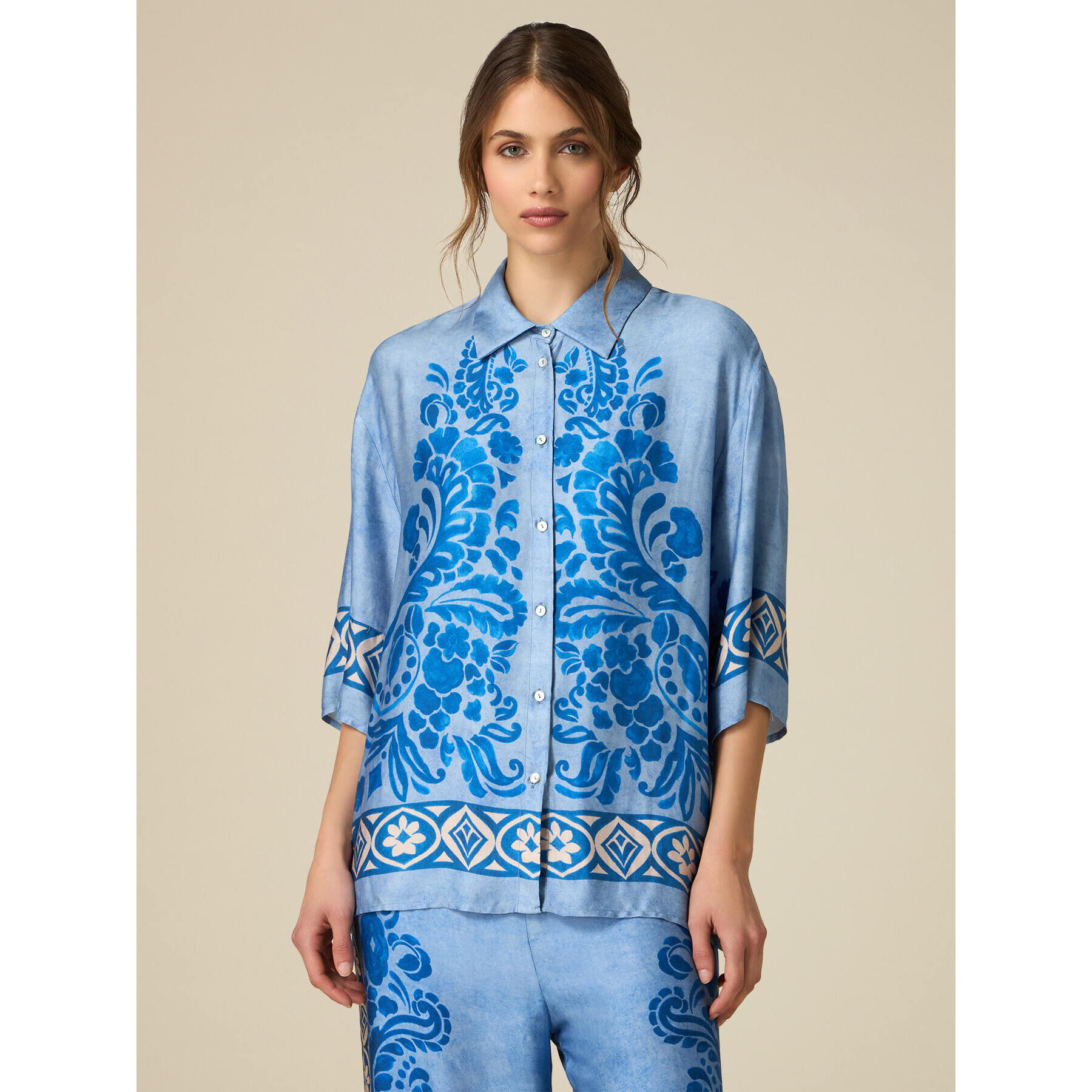 Oltre - Camisa de viscosa estampada - Light - blue