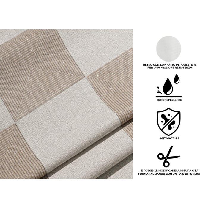 Tovaglia Antimacchia Idrorepellente Rotolo Tagliabile PVC Maniva Quadri Beige D10
