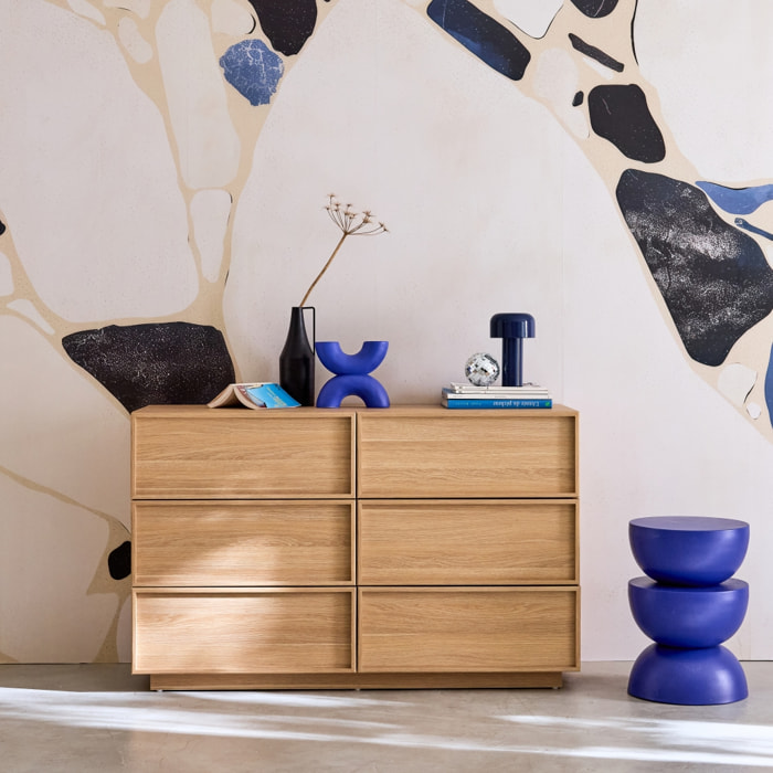 Commode de rangement effet bois 6 tiroirs naturel L 120 x P 43 x H 75cm - Kuba