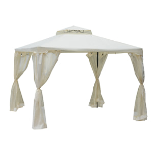 Cenador de Jardín 3x3 m Pabellón de Exterior con Doble Techo de Ventilación 4 Cortinas Mosquiteras Laterales con Cremallera 4 Orificios de Drenaje para Fiestas Patio Crema