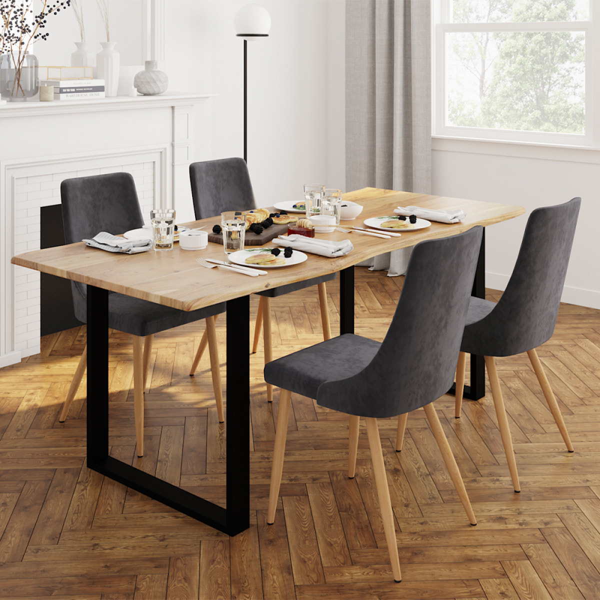 Table rectangulaire 8 personnes en bois d'acacia et métal  200 cm - Joko