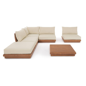 Poggiapiedi di design BILBAO in legno teak e tessuto beige
