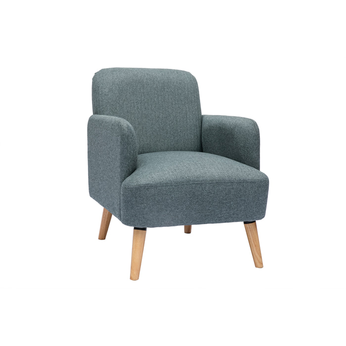 Fauteuil scandinave en tissu vert de gris et bois clair ISKO