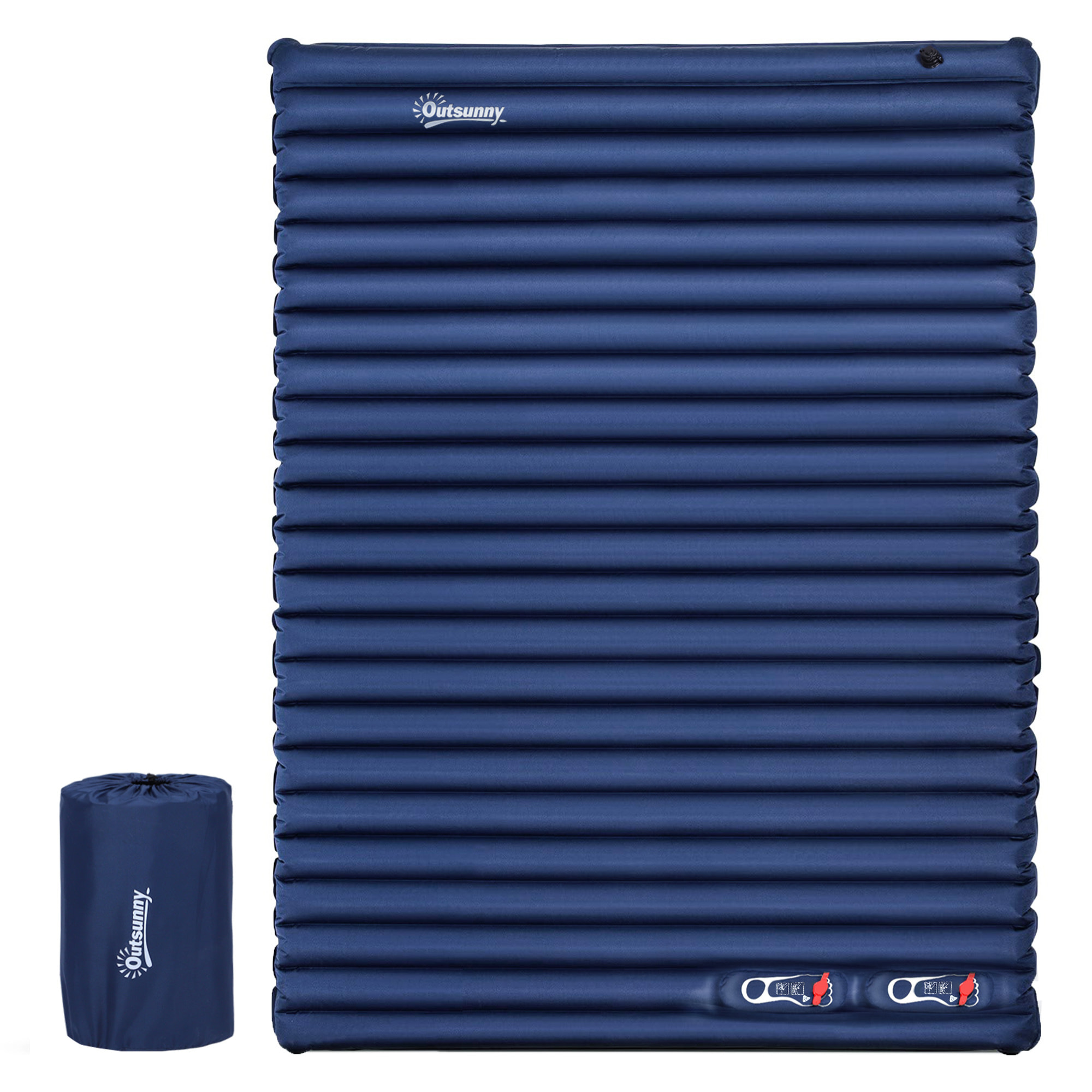 Matelas autogonflant de camping - grand confort 2 personnes - pliable avec sac de transport inclus - dim. 195L x 138l x 10H cm bleu marine