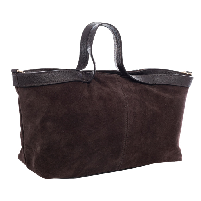 Bassignana Bolso Tote Mujer. Piel auténtica Gamuza con detalles Dollaro.