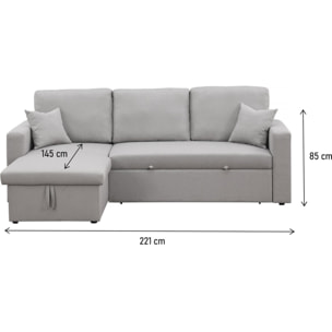 Canapé d'angle convertible/ réversible avec coffre "Alain" - 3 places - Gris clair