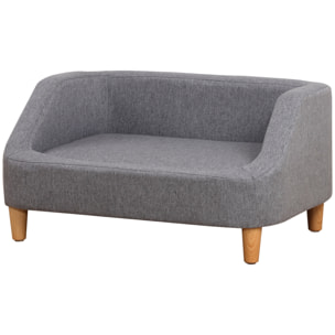 Canapé chien lit pour chien design scandinave déhoussable dim. 75L x 55l x 39H cm pieds bois tissu polyester gris