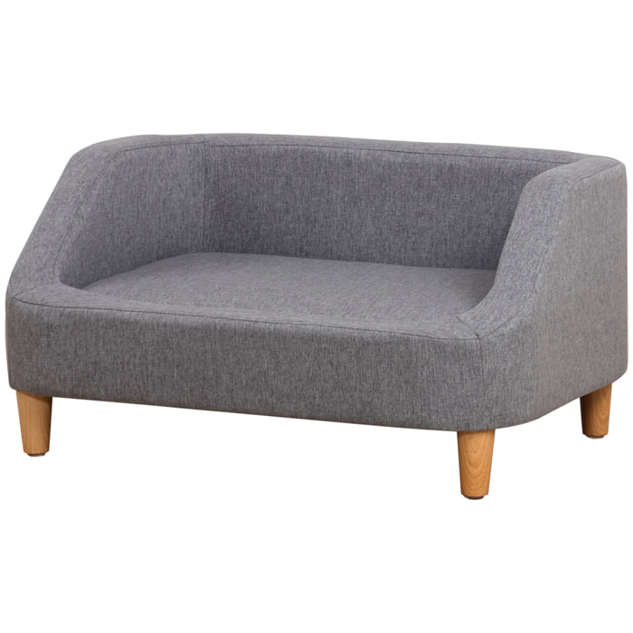 Canapé chien lit pour chien design scandinave déhoussable dim. 75L x 55l x 39H cm pieds bois tissu polyester gris