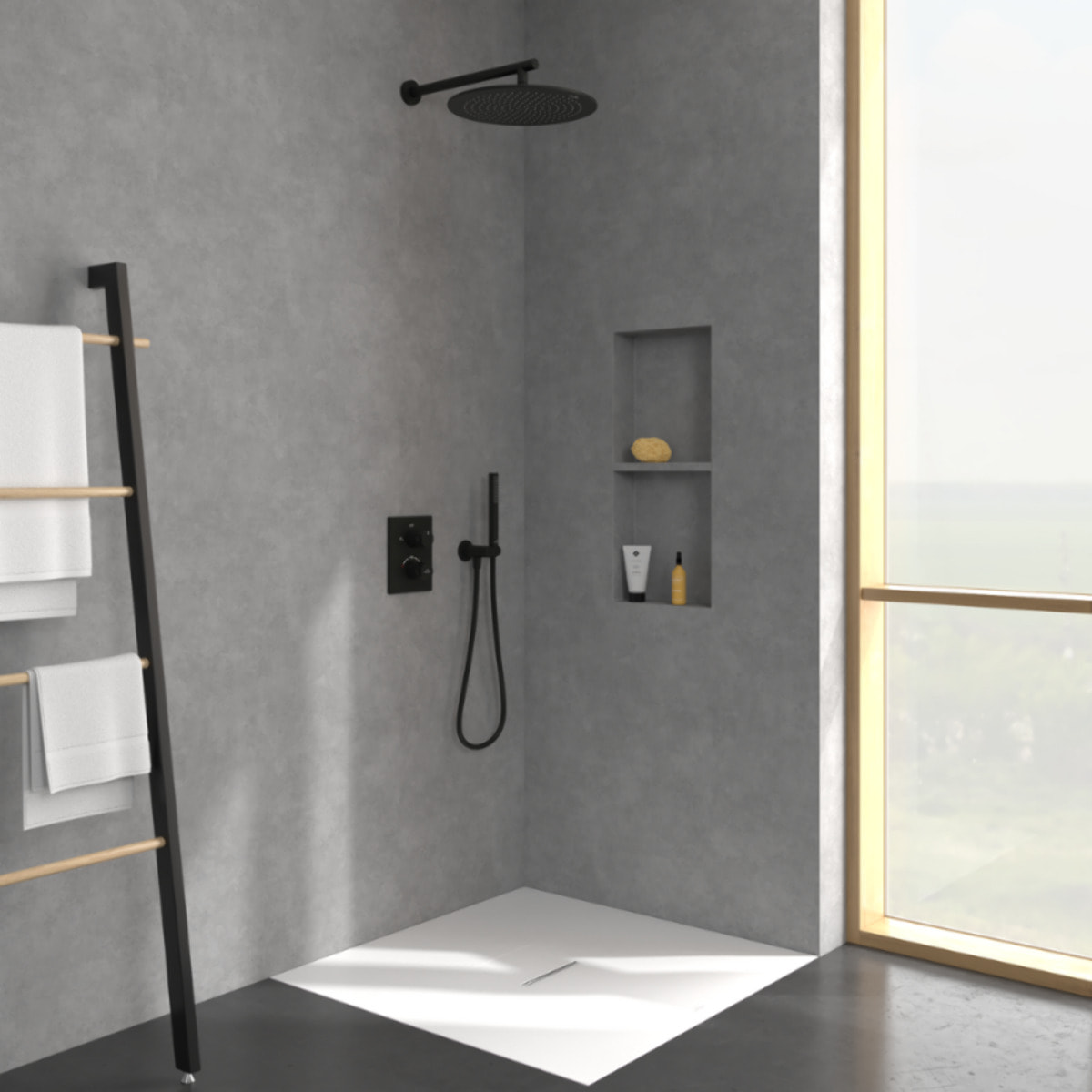 Mitigeur thermostatique encastré 2 voies Universal rectangle Noir mat