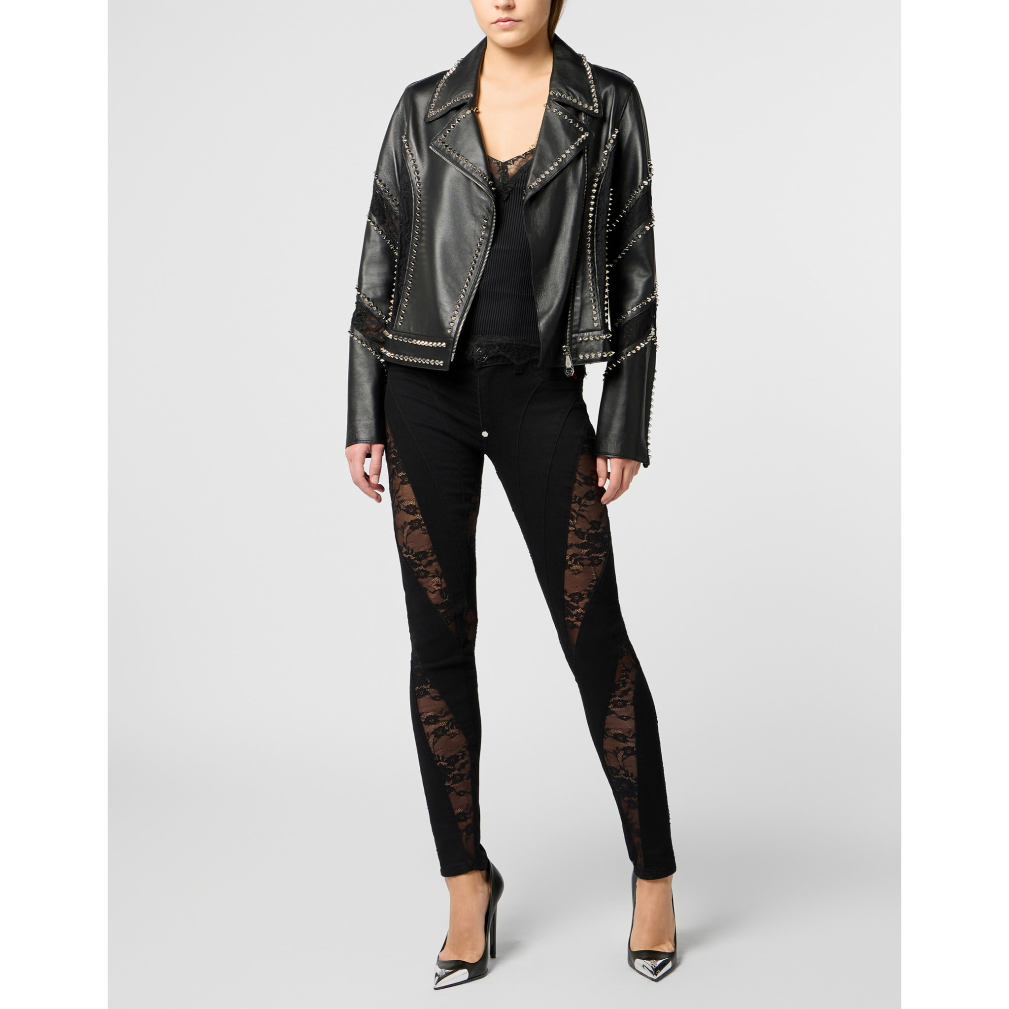 PHILIPP PLEIN Biker Jacket with Lace Inserts