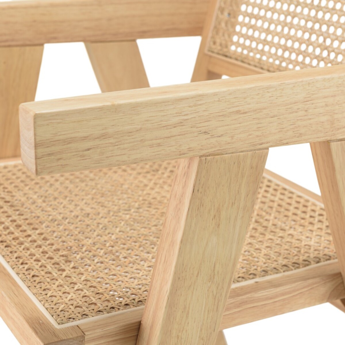 AGATHE - Fauteuil en bois d'Hévéa clair dossier et assise rotin naturel
