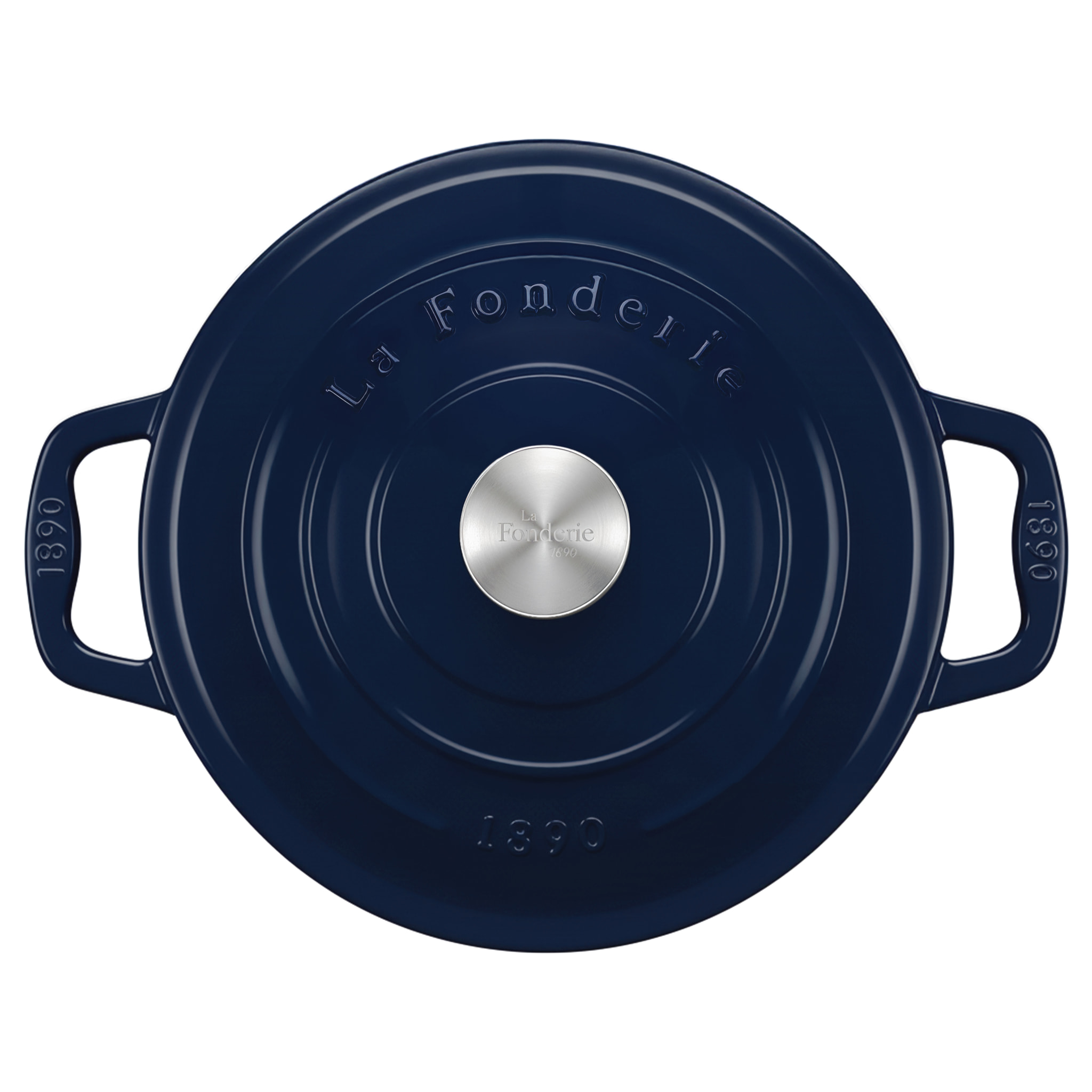 La Fonderie 1890 ALMA25, Cacerola de hierro fundido, 25cm, 4,7L, azul marino, compatible con todos los fuegos, inducción, gas, parrilla y horno.