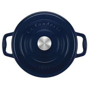 La Fonderie 1890 ALMA25, Cacerola de hierro fundido, 25cm, 4,7L, azul marino, compatible con todos los fuegos, inducción, gas, parrilla y horno.