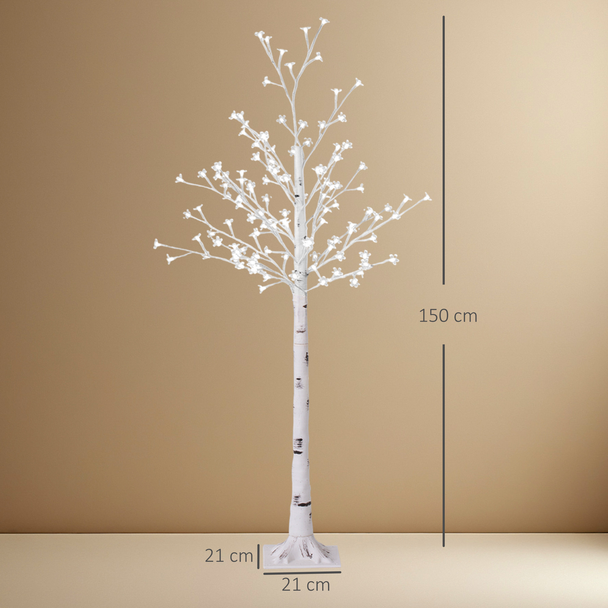 Árbol de Cerezo Artificial 150 cm, Lámpara de Árbol con 120 Luces LED Blanco Cálido, Base, Luz Ajustable en 3 Modos, Decoración Navidad para Interiores y Exteriores, Blanco