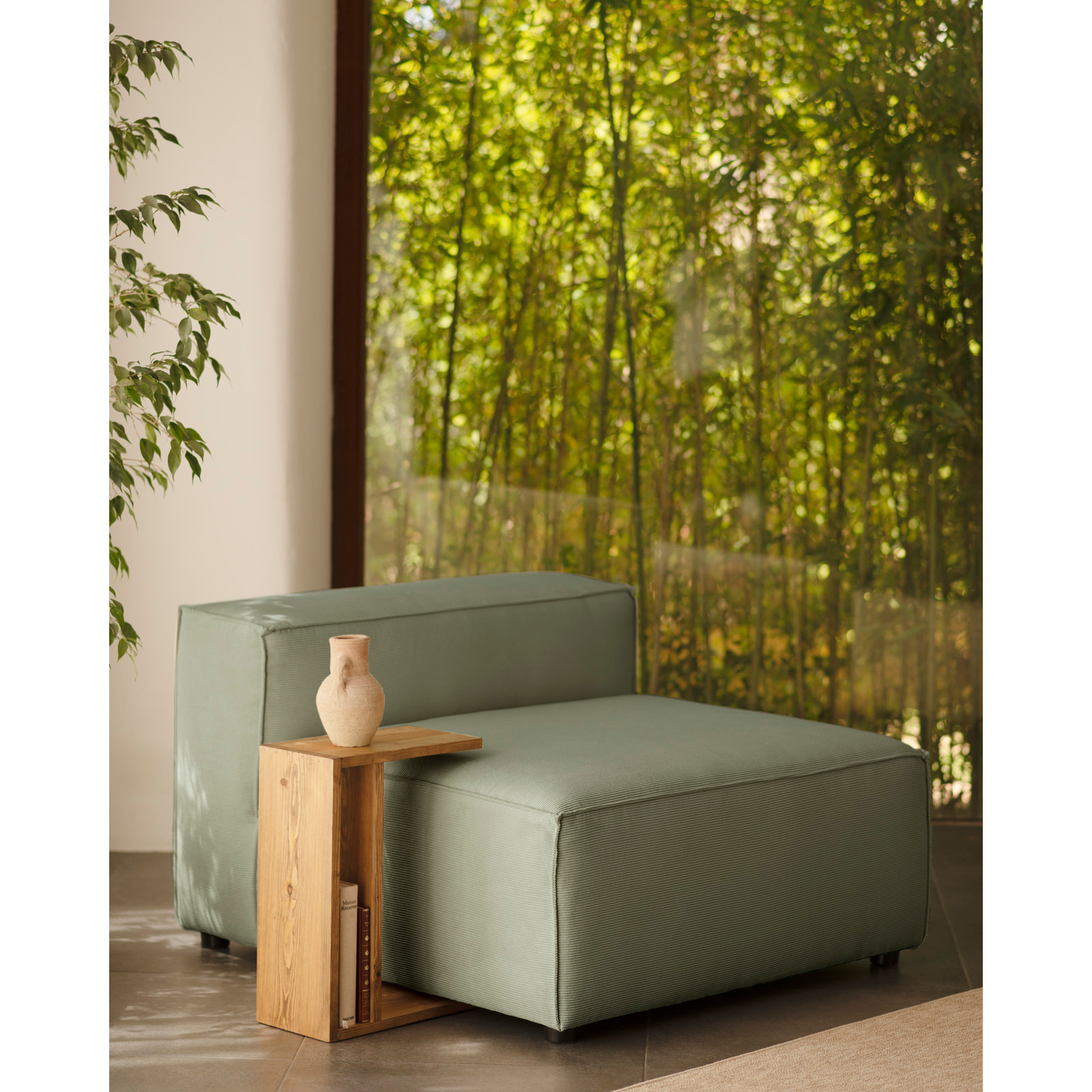 Fauteuil en velours côtelé couleur vert bleuté de 110x90cm Hauteur: 70 Longueur: 110 Largeur: 90