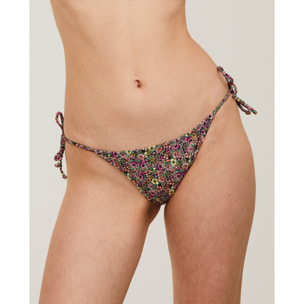 Braga de bikini semibrasileña con lazos y estampado de flores