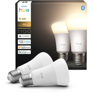 Ampoule LED connectée PHILIPS HUE E27 White 75W pack de 2