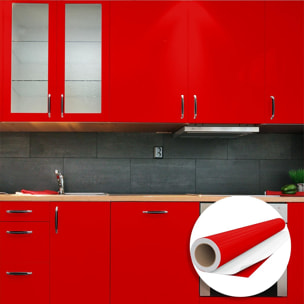 Rouleau adhésif décoratif Vinyle au Mètre - Rouge tomate - Sticker Lavable Imperméable Mur Cuisine Meubles