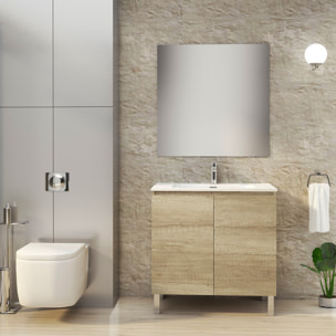 Ensemble de Salle de Bain Lust | 80 cm Nature | Deux Portes | Lavabo Encastré | N'inclut pas le Miroir | Meuble Assemblé | Alday