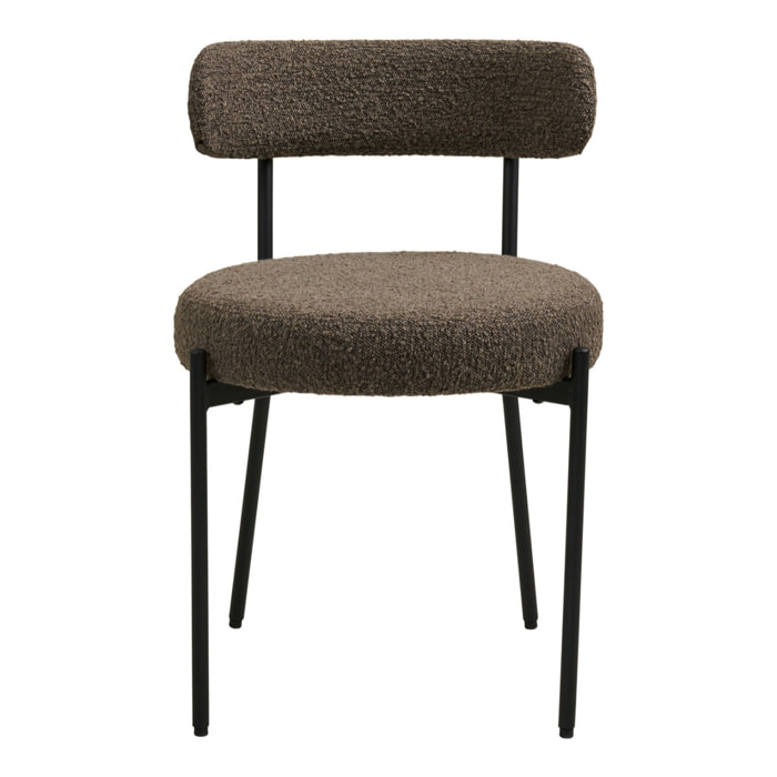 Set 2 sedie da pranzo Badalona in bouclé marrone con gambe nere 49x57x72 cm