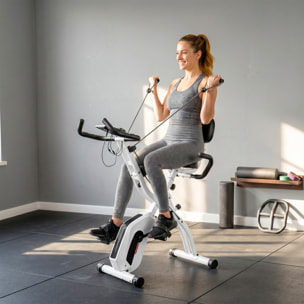 Vélo d'appartement pliable 3-en-1 classique semi-allongé bandes de résistance blanc