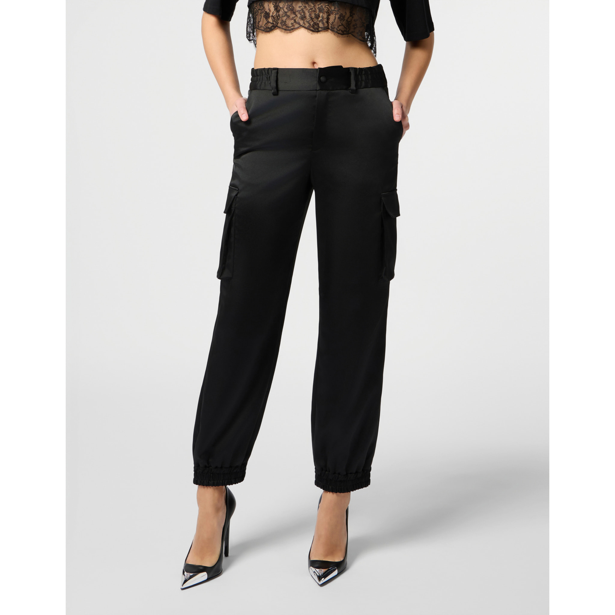 PHILIPP PLEIN Satin Cargo Fit Drawstring Trousers