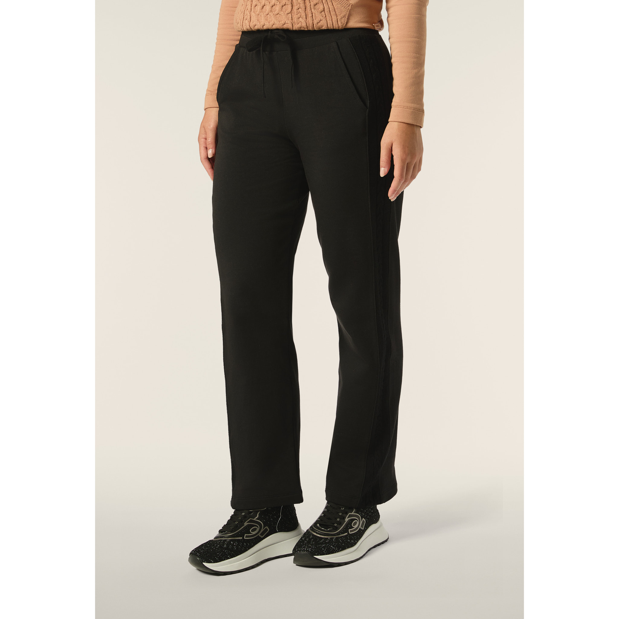 Pantalone lungo in felpa modal con bande a trecce