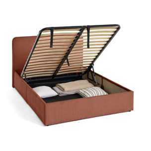 Goyave - lit coffre - 160x200 - en velours côtelé - sommier inclus - Terracotta