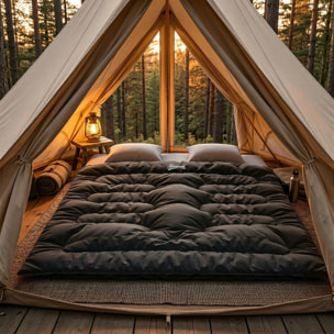 Sac de couchage double ou simple modulable 2 en 1 gris noir