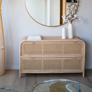 Commode en rotin et bois massif, 2 portes abattantes - Alata