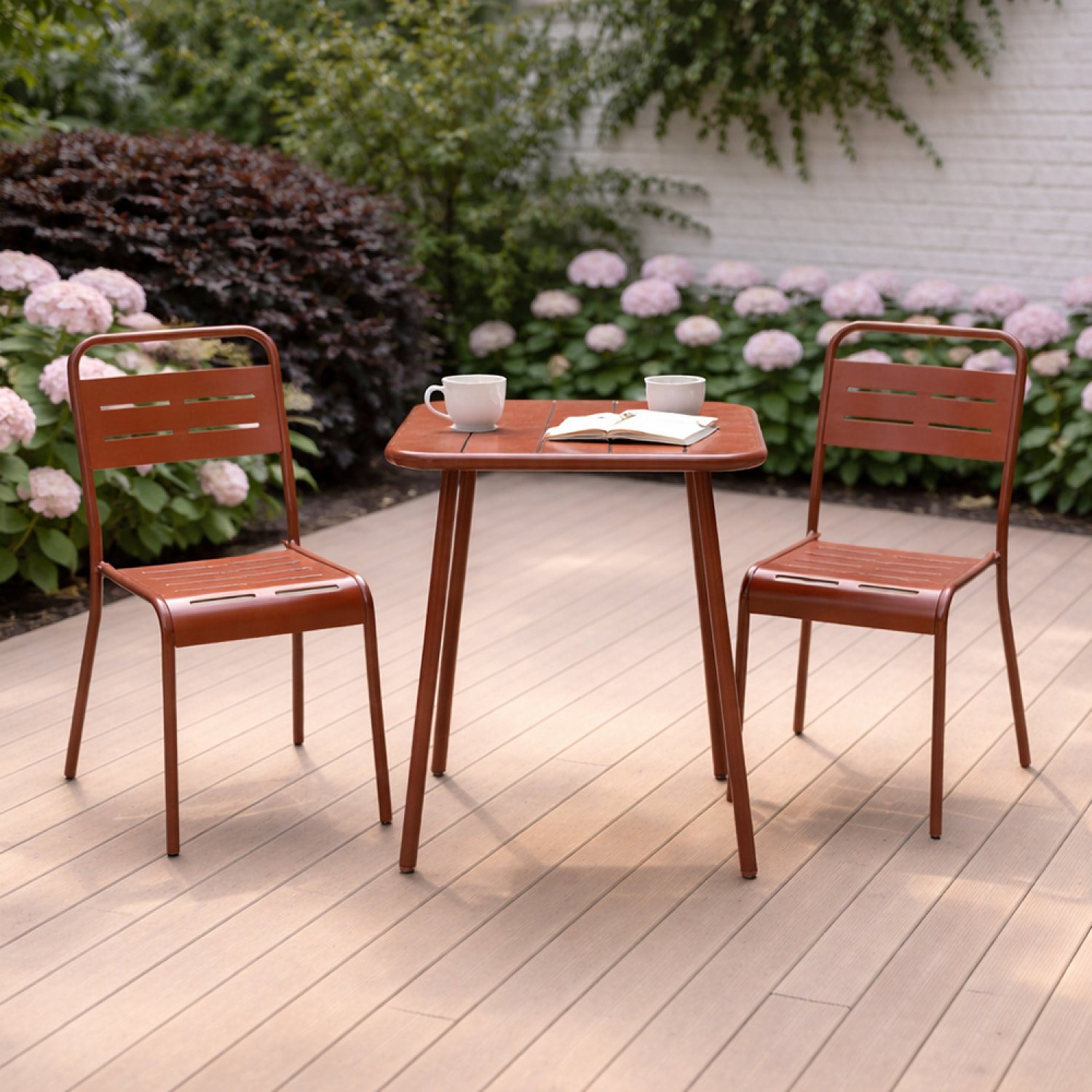 Ensemble table de jardin carrée 50cm et 2 chaises terracotta EVORA