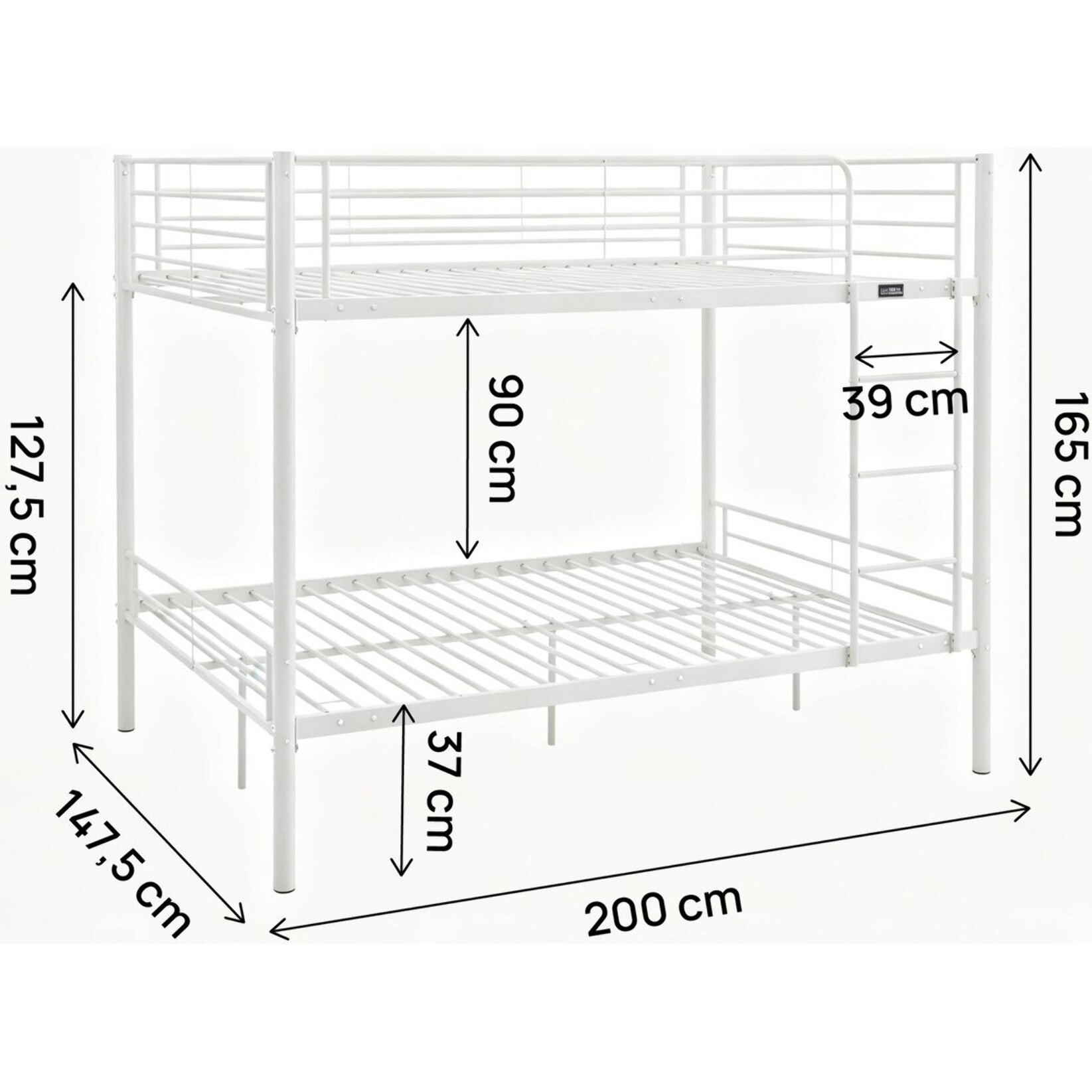 Lit double superposé avec sommier inclus "Adam" - 140 x 190 cm - Blanc